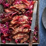 Red Wine–Marinated Steak with Balsamic Onions and Slaw