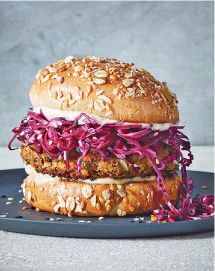 Lentil-Tahini Burgers with Pickled Cabbage