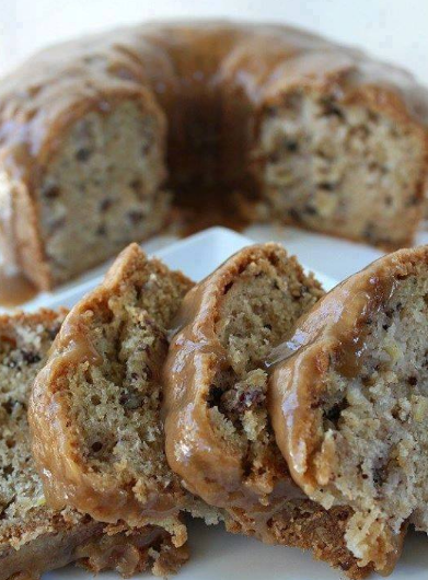 APPLE PECAN CAKE WITH CARAMEL GLAZE