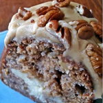 APPLE AND CREAM CHEESE BUNDT CAKE WITH CARAMEL PECAN TOPPING
