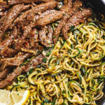 LEMON GARLIC BUTTER STEAK WITH ZUCCHINI NOODLES RECIPE