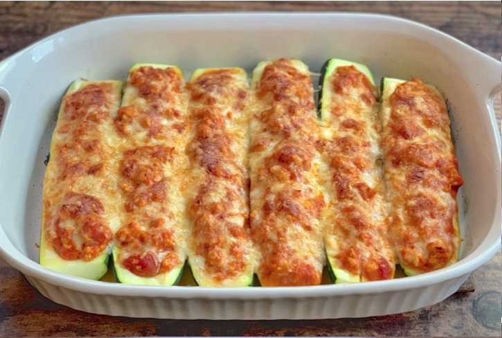 Low Carb Chicken Parmesan Stuffed Zucchini Boats