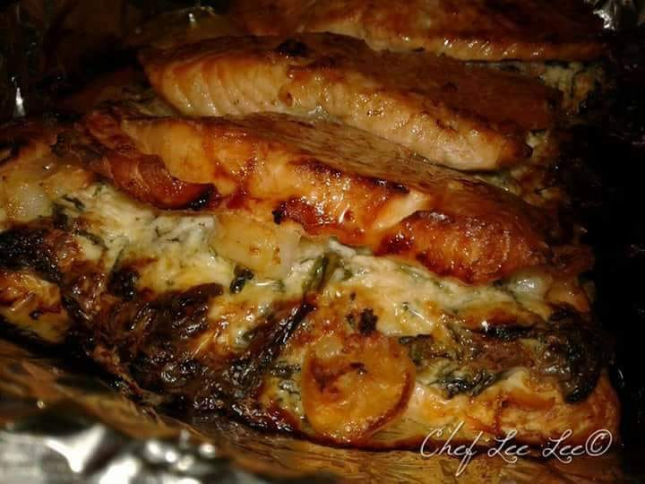 SHRIMP AND SPINACH STUFFED SALMON