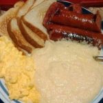 Grits sausage and toast with cheese eggs
