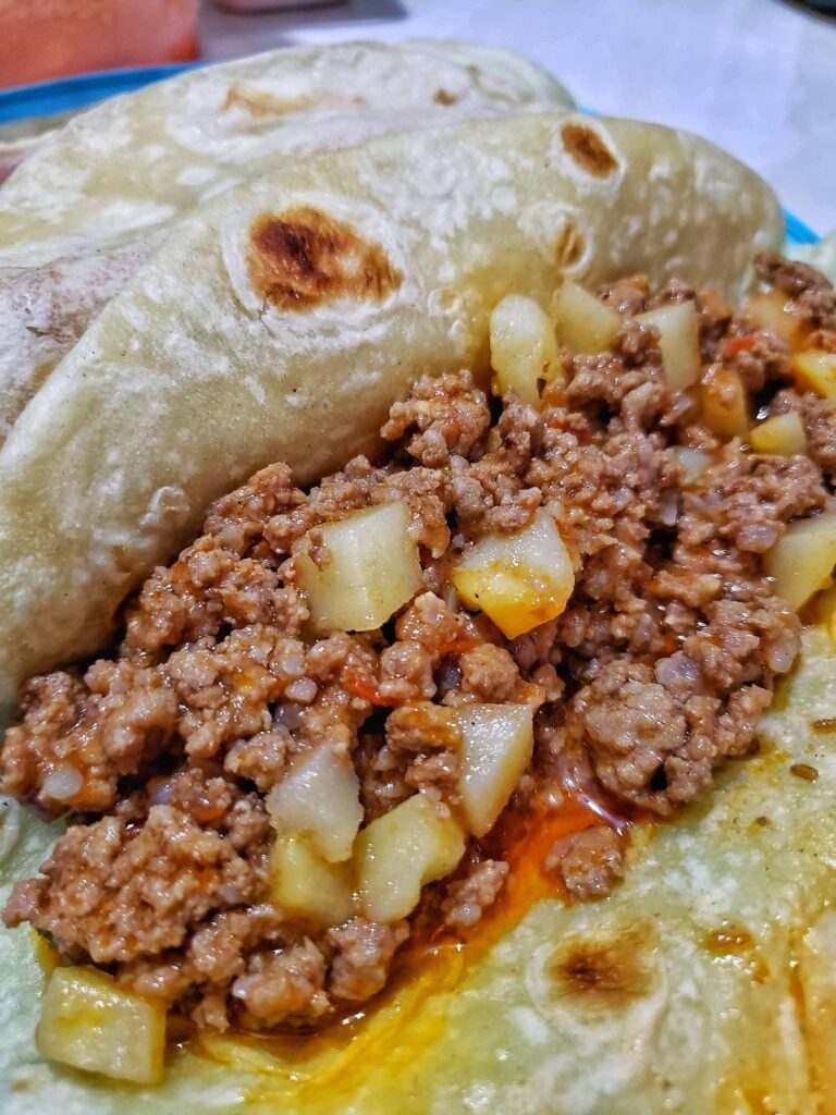 Homemade picadillo with Flour tortillas