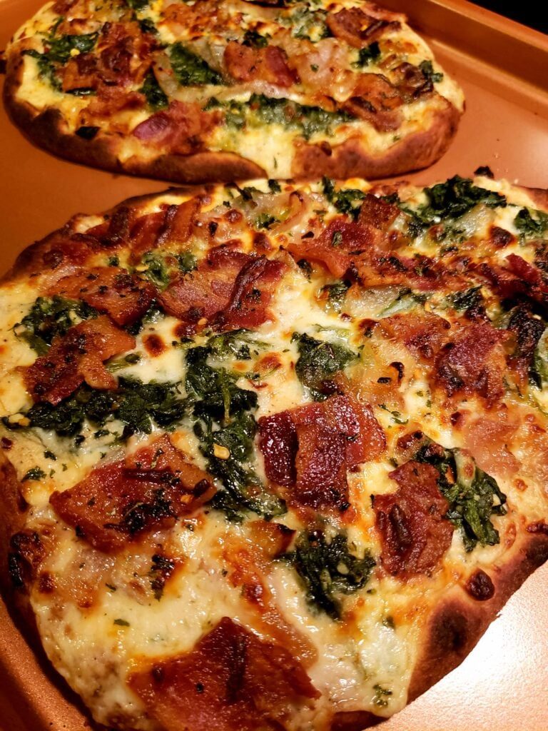 Bacon Spinach And Carmelized Onion Flatbread Pizza