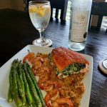 Stuffed Salmon Over Rice and Grilled Asparagus