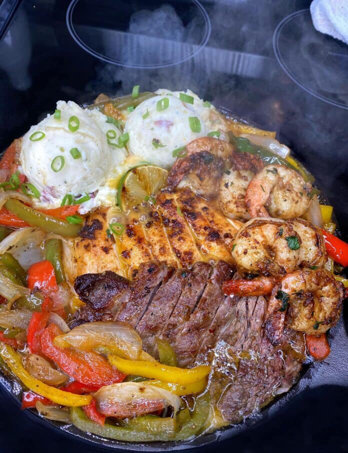 Beef Chicken And Shrimp Fajitas