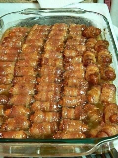 BACON-WRAPPED-SMOKIES WITH BROWN SUGAR & BUTTER