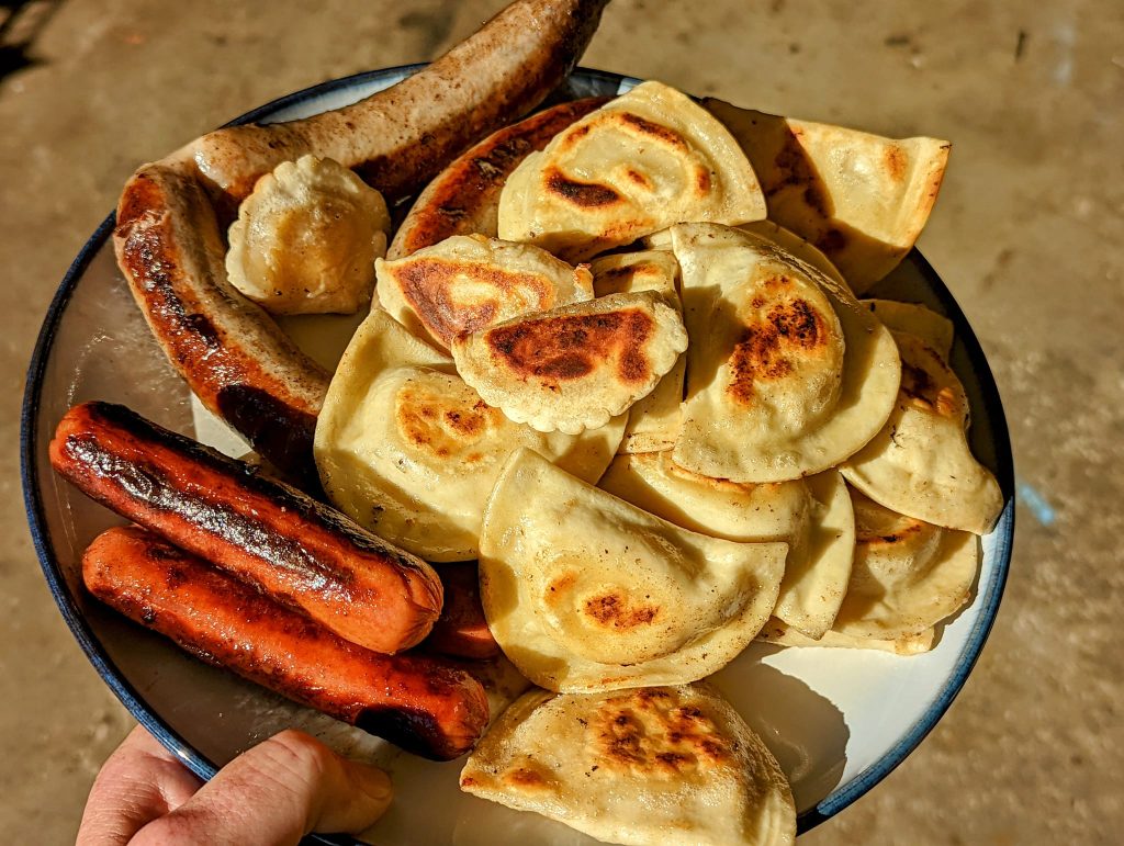 Homemade Pierogi and Hotdogs and  Philly Cheese steak Brats