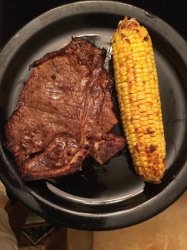 Steak and roasted corn