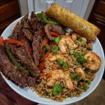 Pepper steak and shrimp fried rice