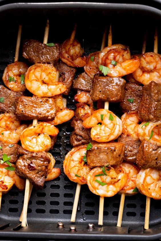 Air fryer Shrimp And Sausage Kebabs
