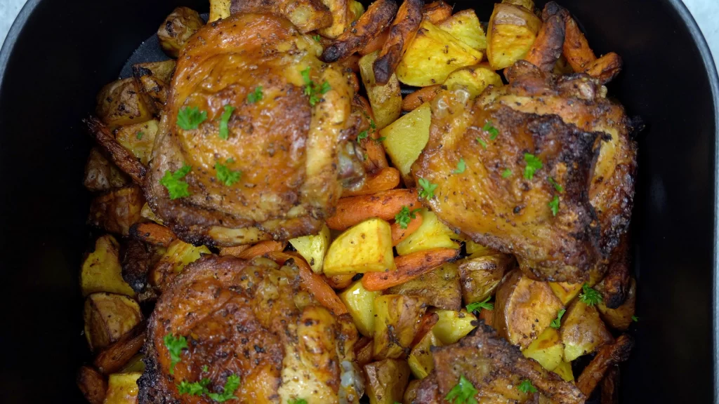 Air Fryer Chicken Thighs with potatoes & Carrots