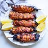 Air Fryer Bacon Wrapped BBQ Chicken Kabobs