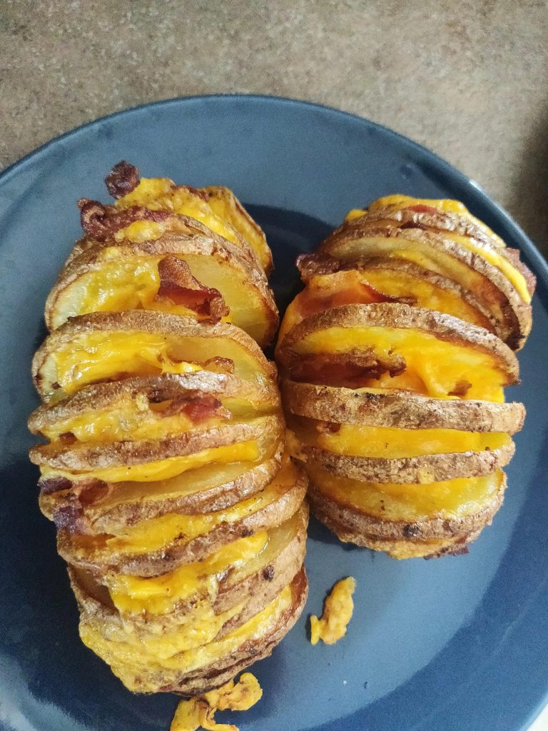 Air Fryer Hasselback Potatoes with Bacon and Cheese