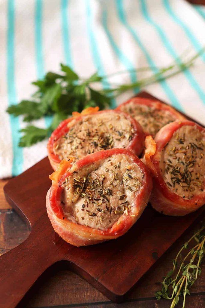 Air Fryer Pork Tenderloin Medallions Wrapped in Bacon