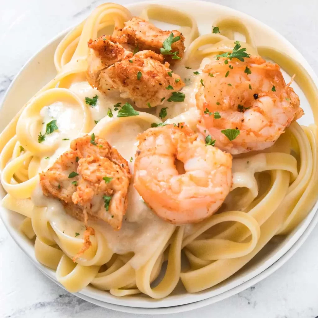 Air Fryer Chicken and Shrimp Alfredo