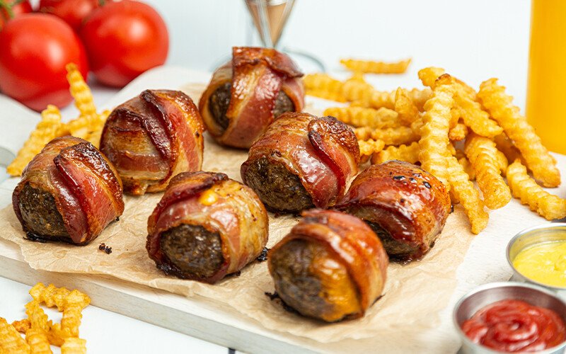 Air Fryer Bacon Wrapped Cheeseburger Bites