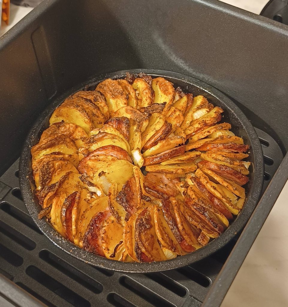 Air Fryer Potato Slices with Sausage and Onion