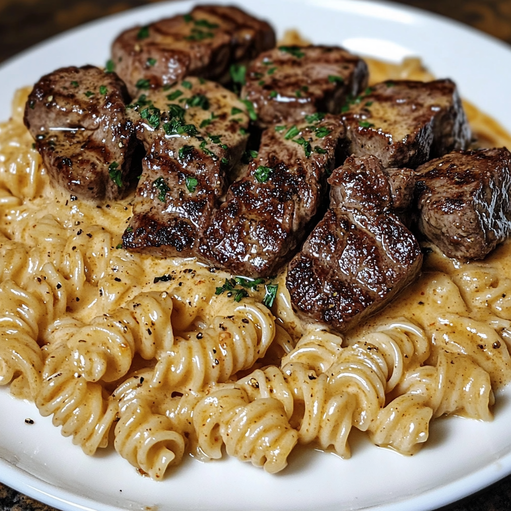 Air Fryer Garlic Butter Steak and Pasta