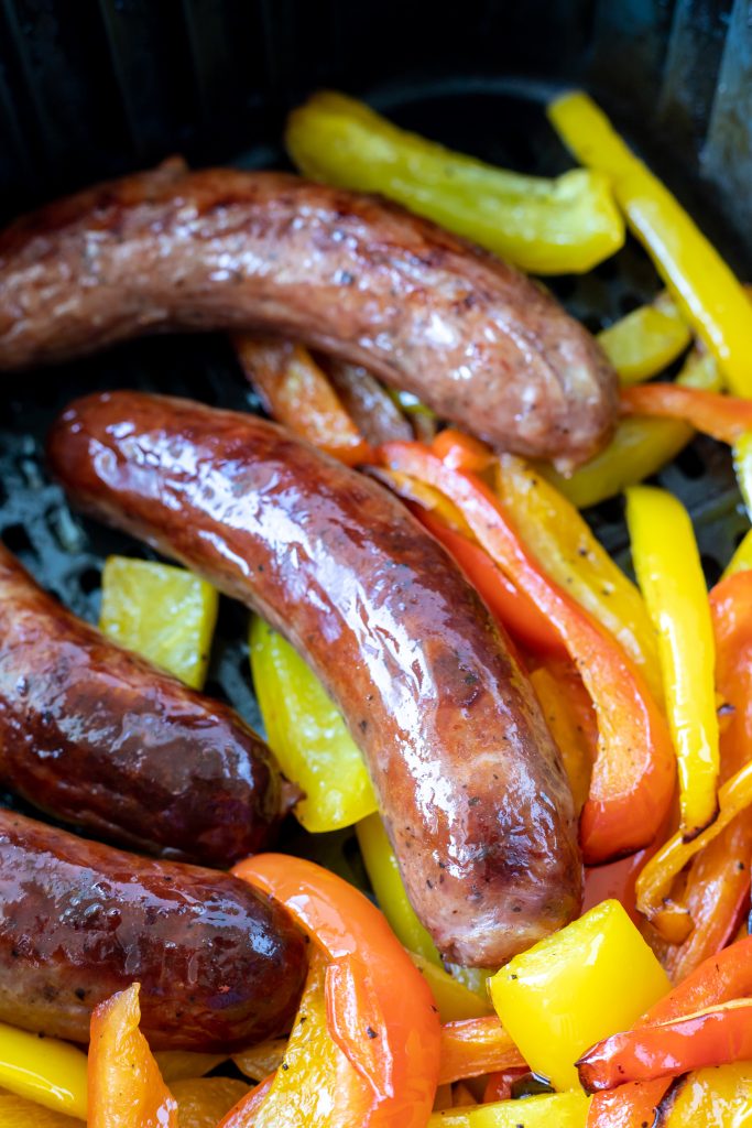 Air Fryer Brats + Peppers