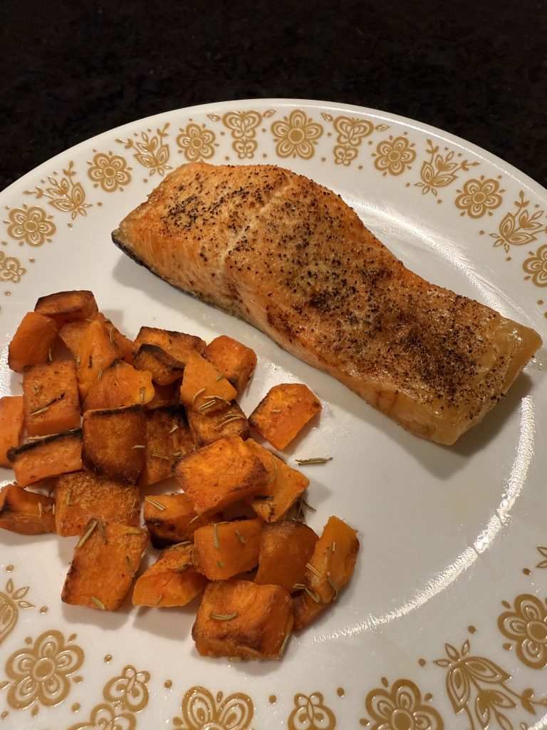 Air Fryer Salmon and Sweet Potatoes
