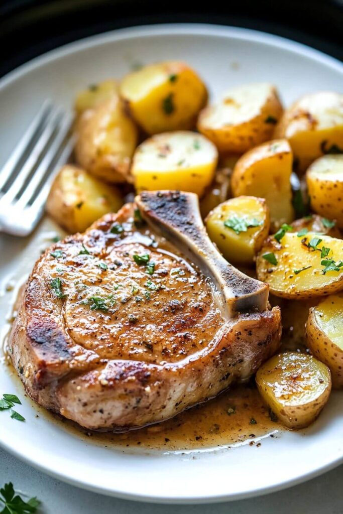 Crockpot Ranch Pork Chops and Potatoespo