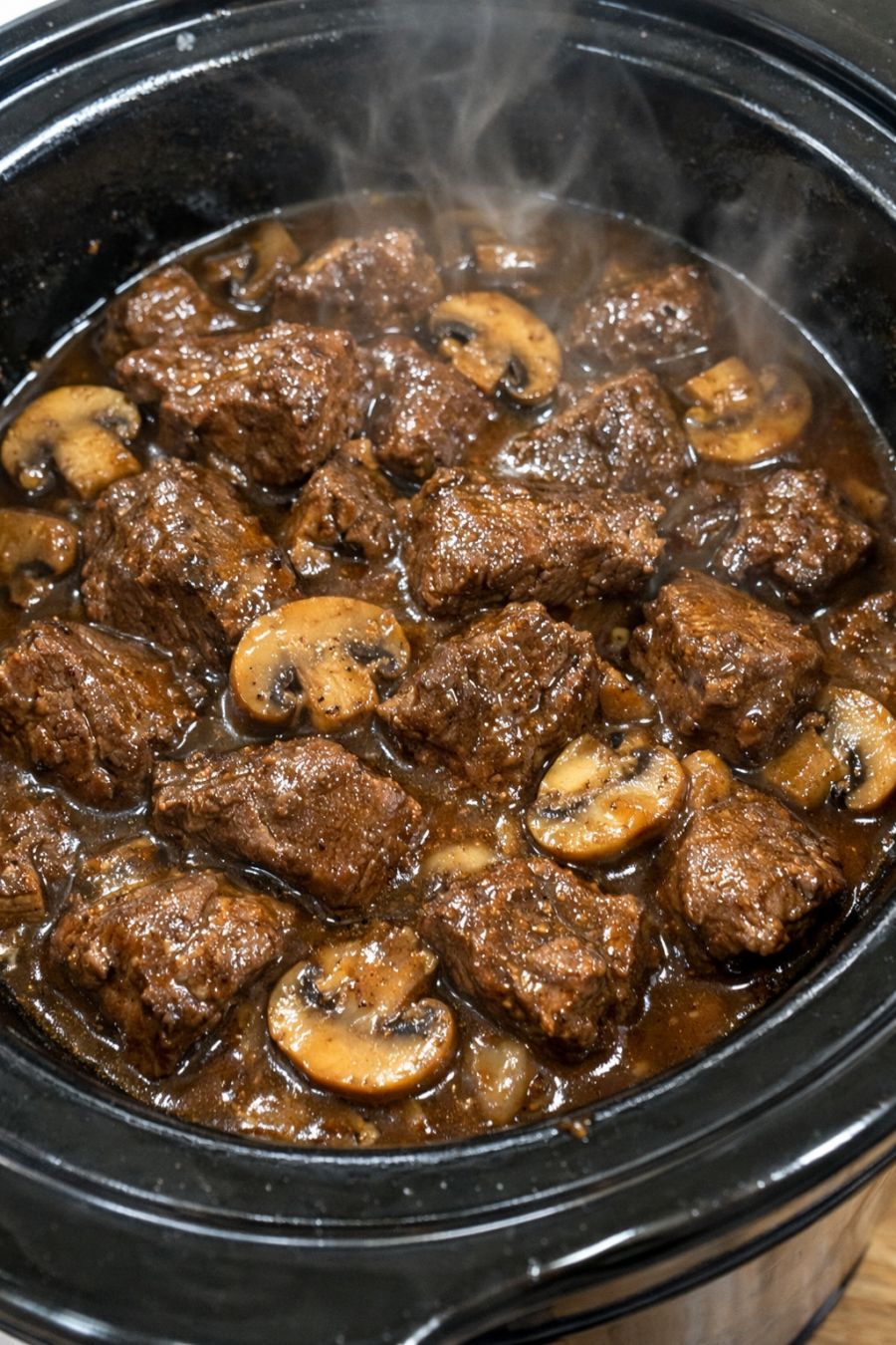 Slow Cooker Mushroom Beef Tips