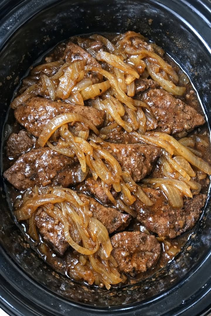 Slow Cooker Pork Liver and Onions