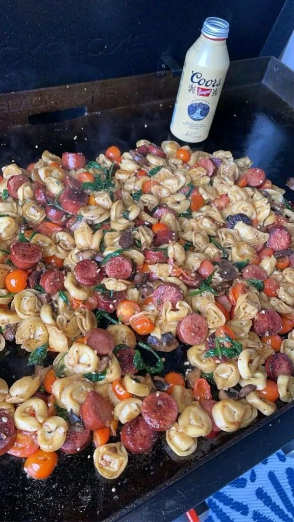 Blackstone Grilled Kielbasa, Tortellini, & Spinach