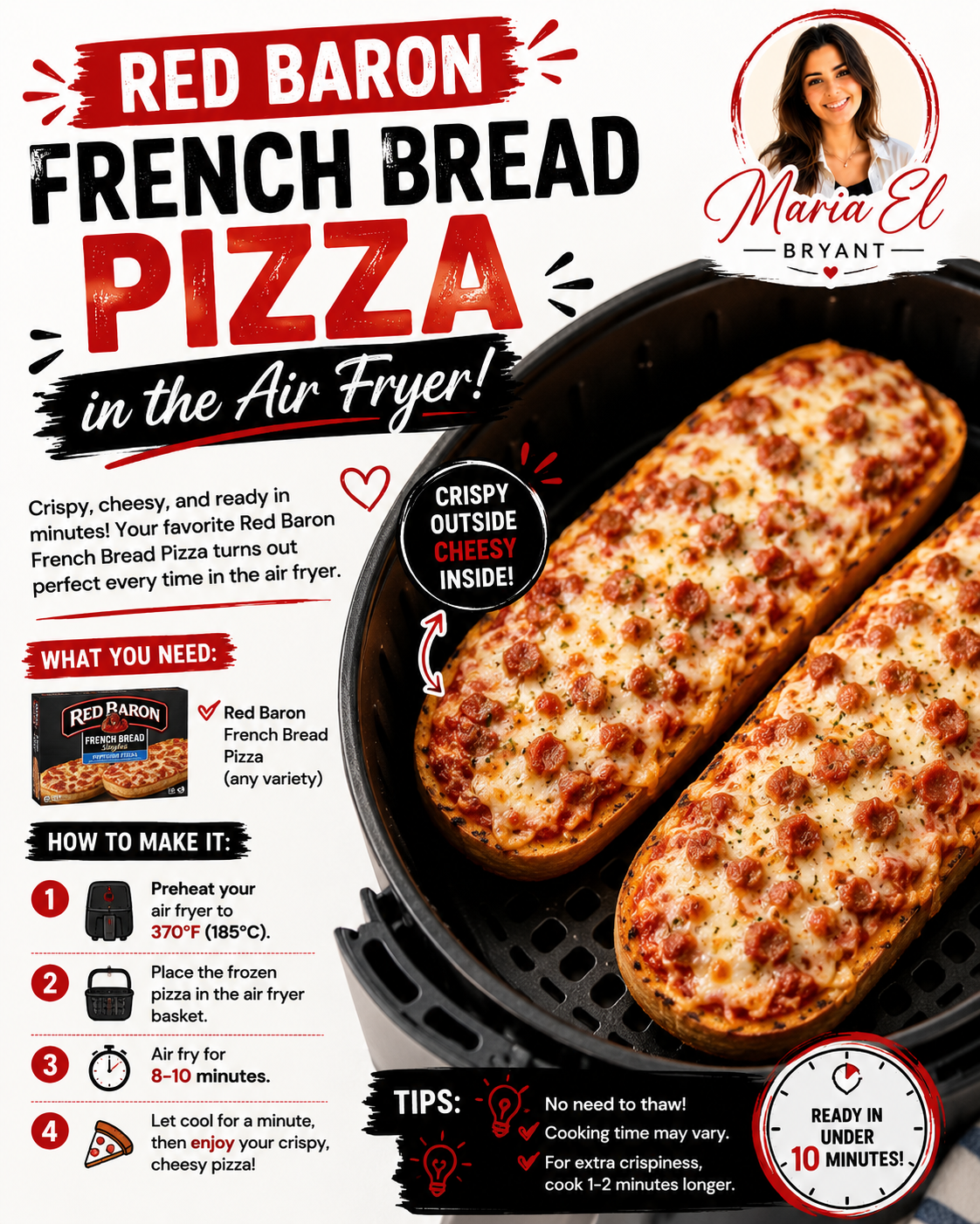 Red Baron French Bread Pizza in Air Fryer