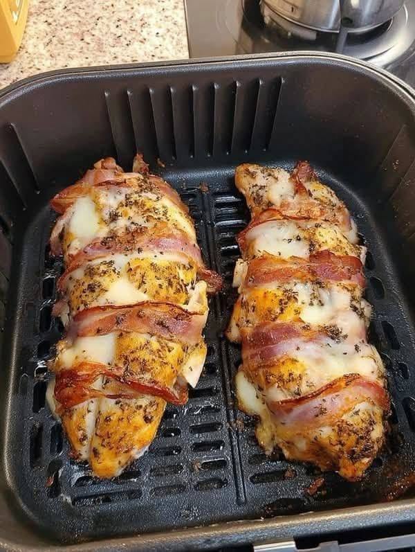 Chicken Breasts Stuffed with Cheese and Wrapped in Bacon in the Air Fryer