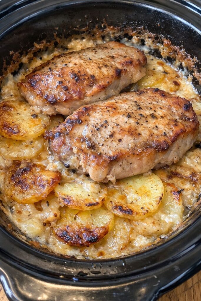 Slow Cooker Pork Chops and Scalloped Potatoes