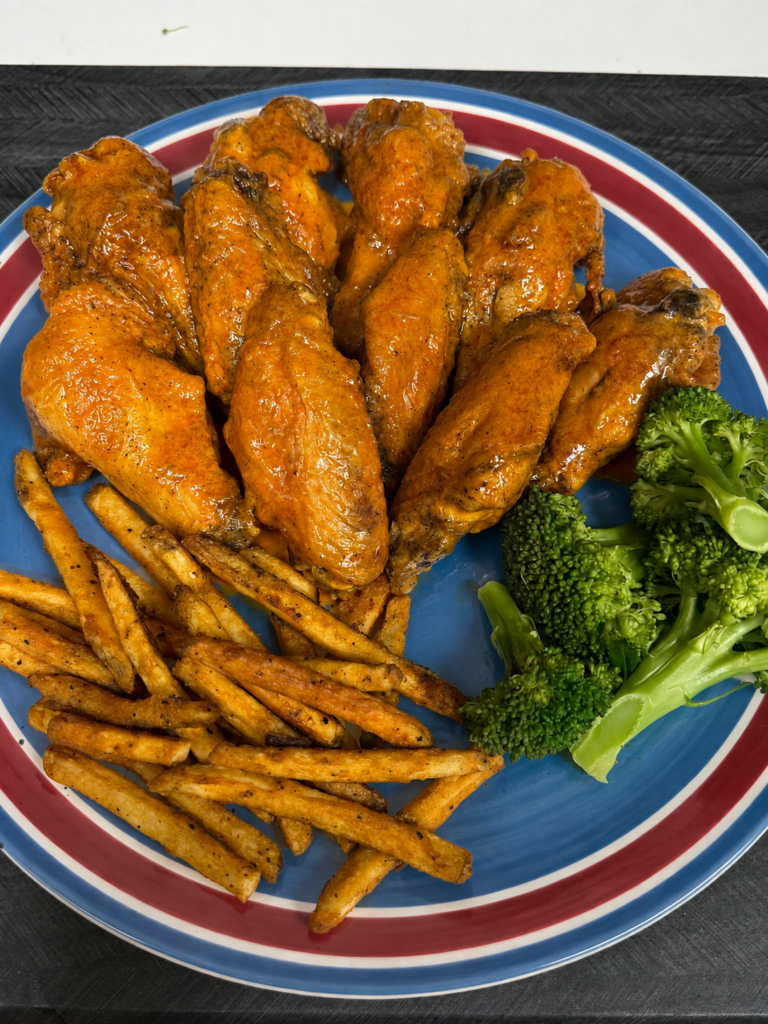 Air Fryer wings white traditional Buffalo sauce